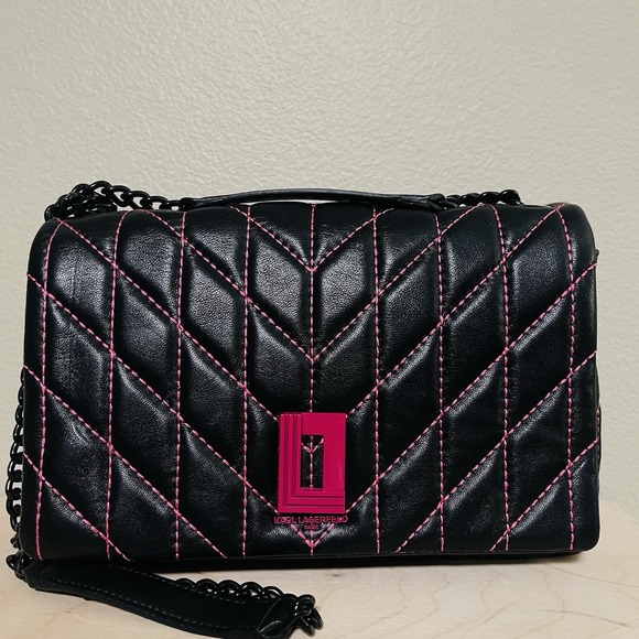Karl Lagerfeld Lafayette Bag Black Pink Chain Shoulder Crossbody